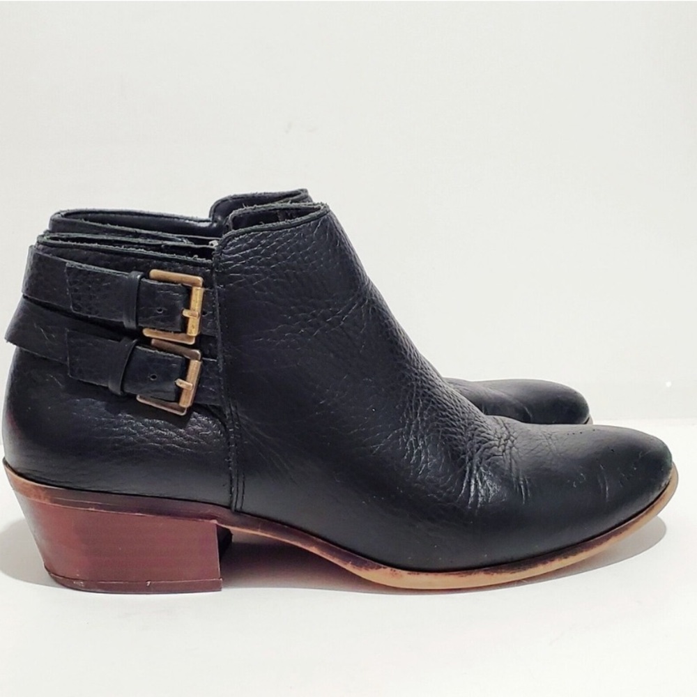 Sam Edelman Petal Black Brown Pebbled Leather Ankle Booties Boot Size 6.5 M